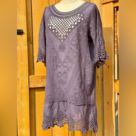 🆕 FARM Rio 🧿 NWOT Navy Blue Crochet Tunic Dress, Sz M - Picture 6 of 16